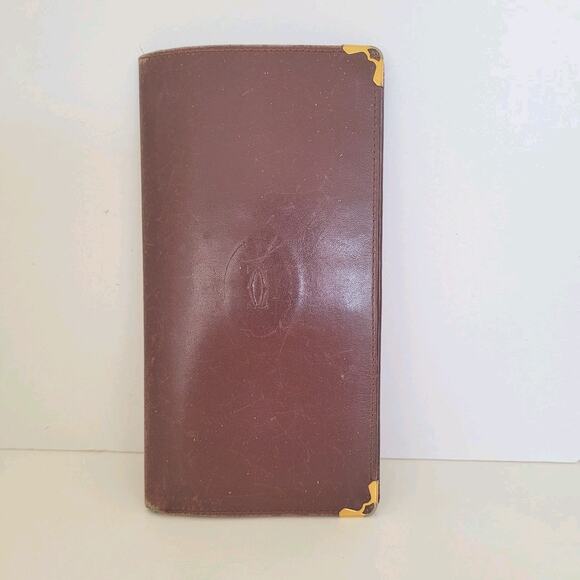 Cartier Vintage Bifold Leather Bordeaux Red Wallet Large Credit Card Checkbook - Picture 1 of 10